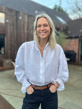 Putney Linen Blouse with Broderie Anglaise Detailing - 8 Colours