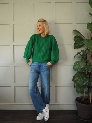Mailys Balloon Sleeve Jumper by Idano - Green
