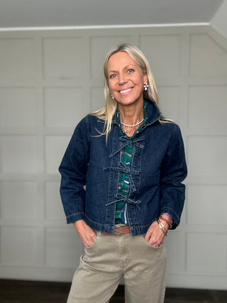 Lukan Denim Jacket with Bow Fastenings by B Young - Denim Blue