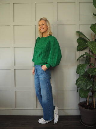 Mailys Balloon Sleeve Jumper by Idano - Green