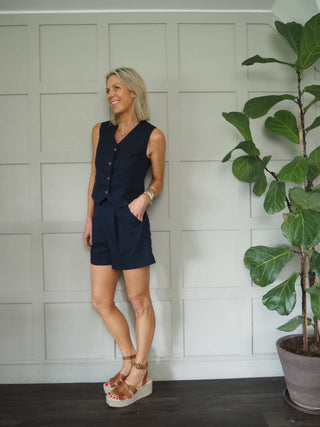 Vicente Waistcoat &amp; Shorts Set - Khaki, Navy Blue and Oatmeal