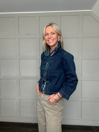Lukan Denim Jacket with Bow Fastenings by B Young - Denim Blue