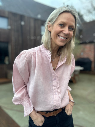 Putney Linen Blouse with Broderie Anglaise Detailing - 8 Colours
