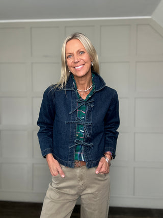 Lukan Denim Jacket with Bow Fastenings by B Young - Denim Blue