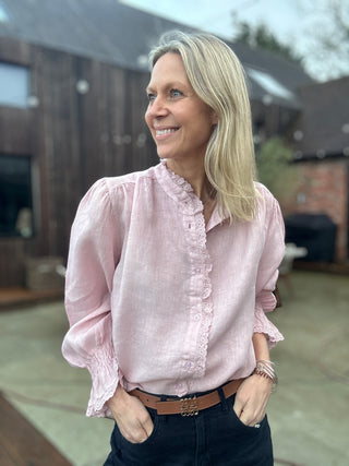 Putney Linen Blouse with Broderie Anglaise Detailing - 8 Colours