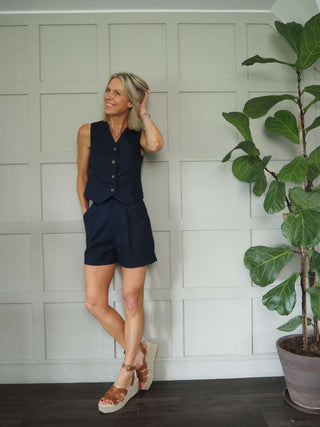Vicente Waistcoat &amp; Shorts Set - Khaki, Navy Blue and Oatmeal