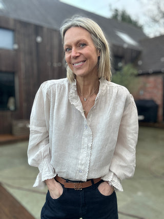 Putney Linen Blouse with Broderie Anglaise Detailing - 8 Colours