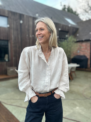 Putney Linen Blouse with Broderie Anglaise Detailing - 8 Colours