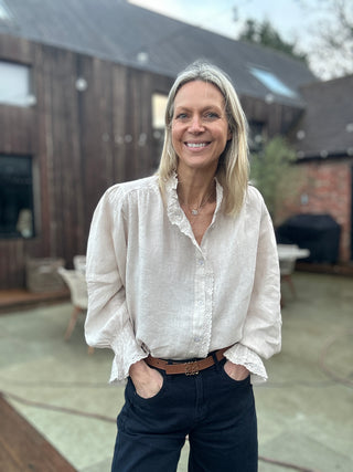 Putney Linen Blouse with Broderie Anglaise Detailing - 8 Colours