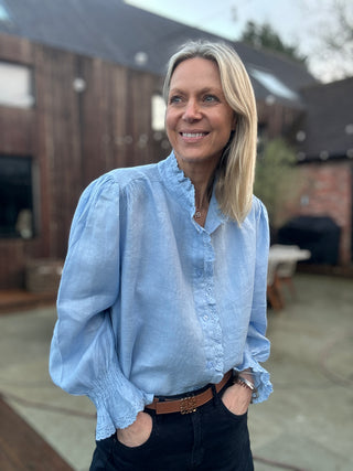 Putney Linen Blouse with Broderie Anglaise Detailing - 8 Colours