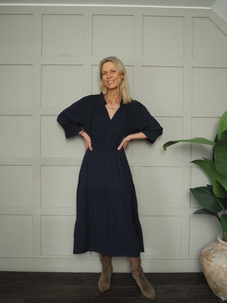 Stockbridge Cheesecloth Dress - Navy Blue