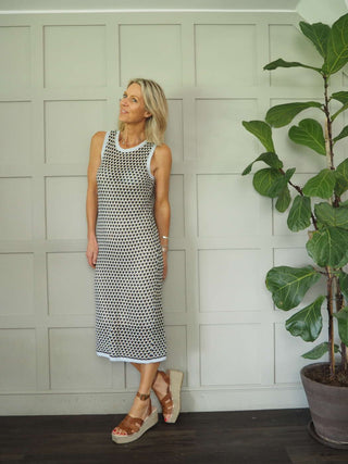 Chellie Knitted Dress by Moss Copenhagen - Camel/Pale Blue/Navy Blue