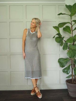 Chellie Knitted Dress by Moss Copenhagen - Camel/Pale Blue/Navy Blue