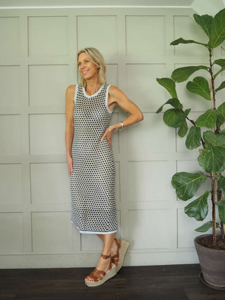 Chellie Knitted Dress by Moss Copenhagen - Camel/Pale Blue/Navy Blue