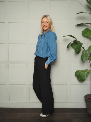 Eureka Jogger Style Trousers with Stitched Crease &amp; Elasticated Waist, by Soaked - Black