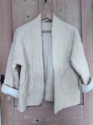 Daylar Cotton Jacket with Subtle Vertical Stitch, Side Pockets &amp; No Fastening - Bright Blue, Bright Green, Cream, Mocha, Navy Blue, Stone,