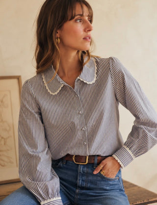 Hutton Striped Blouse - Blue, Burgundy