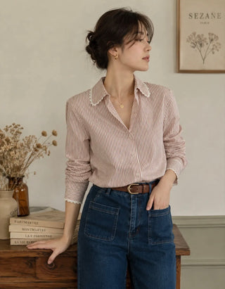Hutton Striped Blouse - Blue, Burgundy