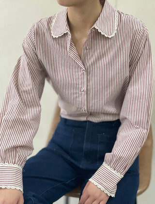 Hutton Striped Blouse - Blue, Burgundy