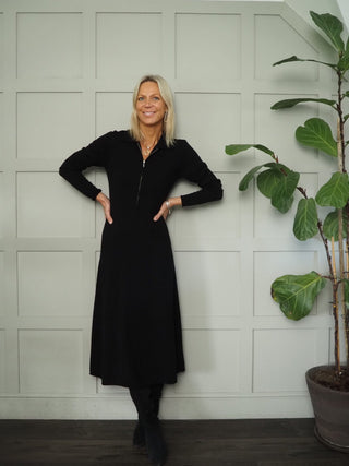 Cheyene Cashmere Blend Full Length Sleeves, Zip Dress by Part Two - Black