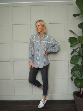 Tatjana Striped Blouse - Blue and Grey