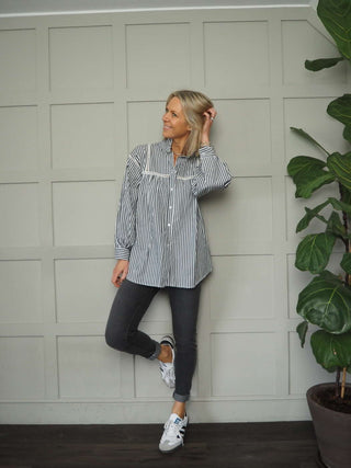 Tatjana Striped Blouse - Blue and Grey