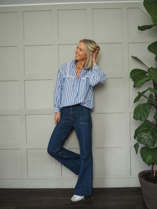 Tatjana Striped Blouse - Blue and Grey