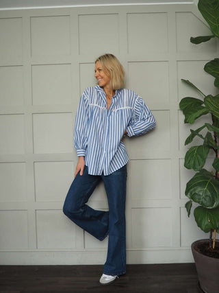 Tatjana Striped Blouse - Blue and Grey