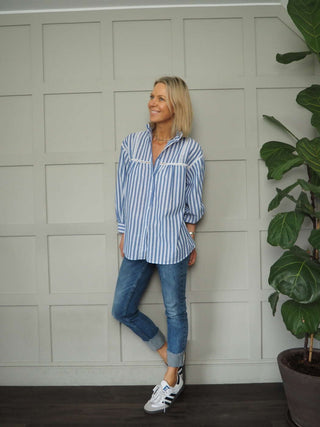 Tatjana Striped Blouse - Blue and Grey