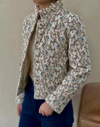 Fairlight Floral Cotton Jacket with Pleated Collar - Ecru/Blue/Green/Red Floral