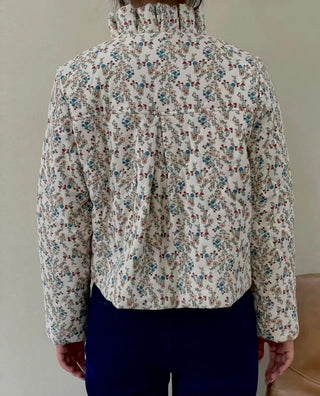 Fairlight Floral Cotton Jacket with Pleated Collar - Ecru/Blue/Green/Red Floral