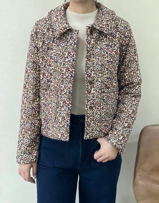 Gemma Floral Jacket with Peter Pan Collar - Burgundy/Cream/Khaki
