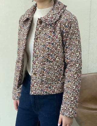 Gemma Floral Jacket with Peter Pan Collar - Burgundy/Cream/Khaki