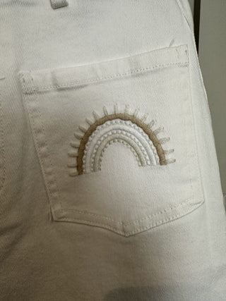 Sunshine Boot Cut Jeans with Embroidery Detail - Ecru