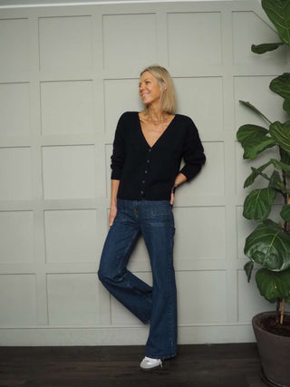 Oslo Cashmere Mix, V-Neck Cardigan - Black, Ivory and Navy Blue