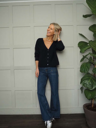 Oslo Cashmere Mix, V-Neck Cardigan - Black, Ivory and Navy Blue