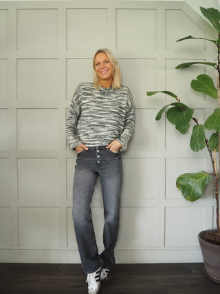 Mulina Cropped Wool Jumper by Moss Copenhagen - Black and White Flecked Pattern