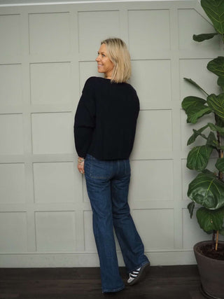 Oslo Cashmere Mix, V-Neck Cardigan - Black, Ivory and Navy Blue