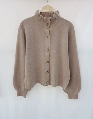 Penny Cardigan with Pleated Collar - Chocolate, Khaki, Taupe