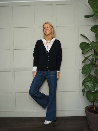 Oslo Cashmere Mix, V-Neck Cardigan - Black, Ivory and Navy Blue