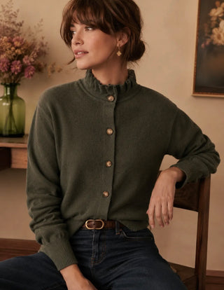 Penny Cardigan with Pleated Collar - Chocolate, Khaki, Taupe