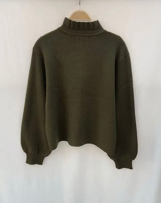 Penny Cardigan with Pleated Collar - Chocolate, Khaki, Taupe