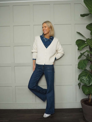 Oslo Cashmere Mix, V-Neck Cardigan - Black, Ivory and Navy Blue