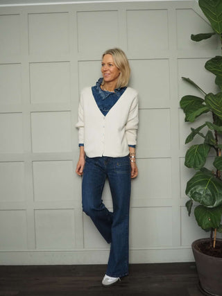 Oslo Cashmere Mix, V-Neck Cardigan - Black, Ivory and Navy Blue