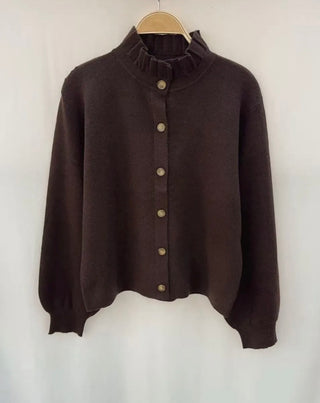 Penny Cardigan with Pleated Collar - Chocolate, Khaki, Taupe