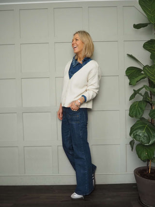 Oslo Cashmere Mix, V-Neck Cardigan - Black, Ivory and Navy Blue