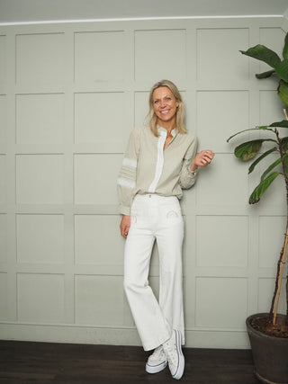 Sunshine Boot Cut Jeans with Embroidery Detail - Ecru