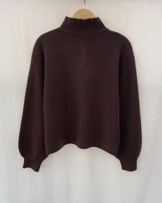 Penny Cardigan with Pleated Collar - Chocolate, Khaki, Taupe