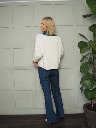 Oslo Cashmere Mix, V-Neck Cardigan - Black, Ivory and Navy Blue