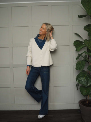Oslo Cashmere Mix, V-Neck Cardigan - Black, Ivory and Navy Blue